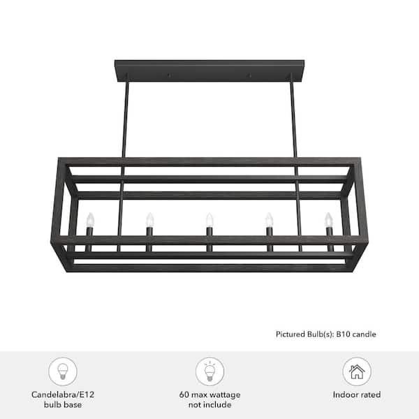 Hunter - Squire Manor 6 Light Matte Black Linear Chandelier Kitchen Light