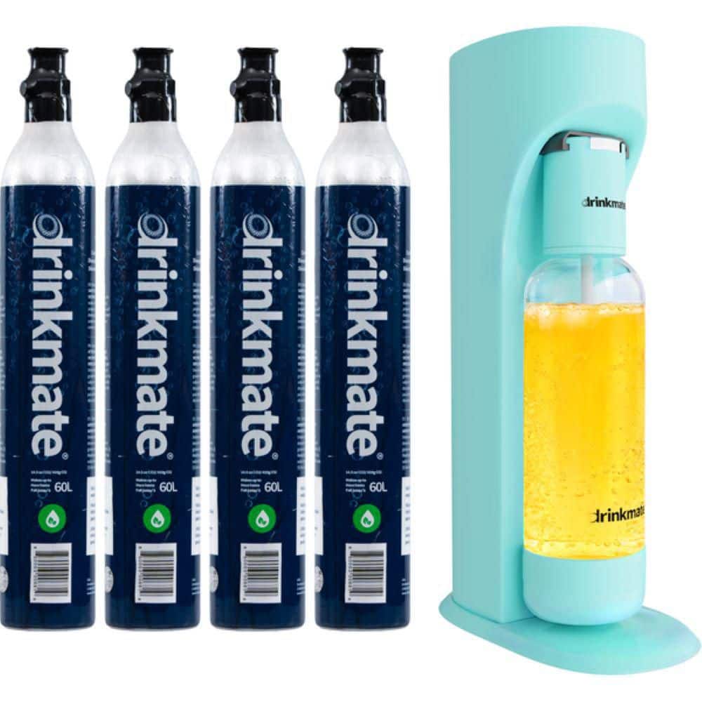 Arctic Blue Sparkling Water, Soda Maker CO2 Bundle, 4 60L CO2 Cartridges, Fizz Infuser, 1L Bottle