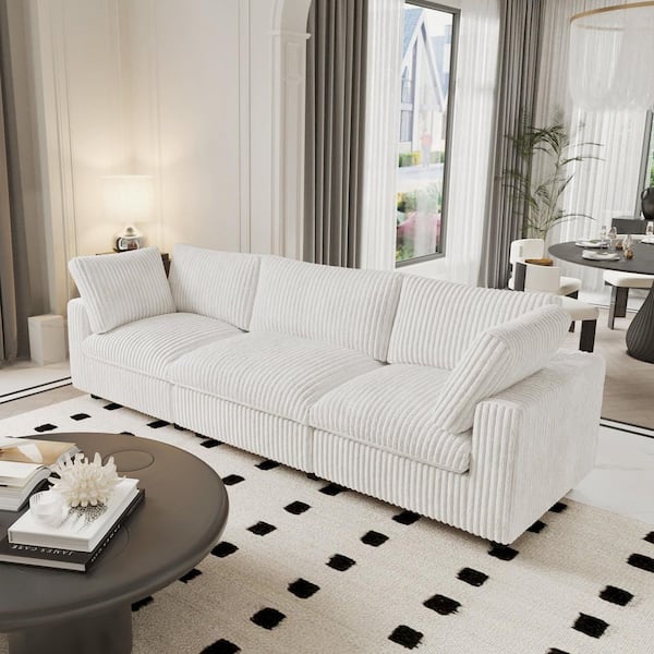 Lawson Cloud Couch 118 in. Square Arm Faux Rabbit Fur Velvet Modular Sofa with Washable Covers for Kids Room in. White