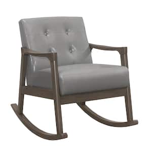 Odelle Gray Faux Leather Solid Wood Rocking Chair