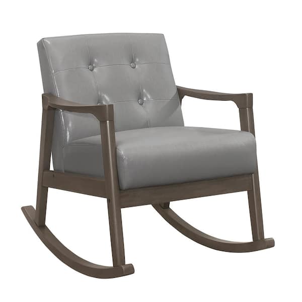 Unbranded Odelle Gray Faux Leather Solid Wood Rocking Chair