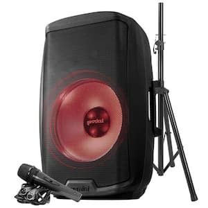 AS Series Bluetooth Multi-LED Portable PA Speaker Kit with Stand and Wired Microphone, Black