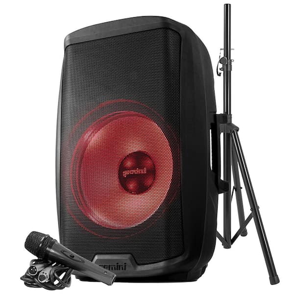 Gemini AS Series Bluetooth Multi-LED Portable PA Speaker Kit with Stand and Wired Microphone, Black