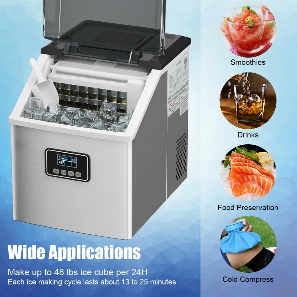 Silver Stainless Steel Portable Ice Maker with LCD Display