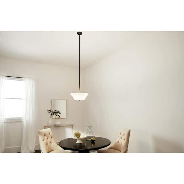 KICHLER Aubrey 15 in. 3-Light Olde Bronze Hallway Transitional Semi-Flush Mount Ceiling Light with Satin Etched Cased Opal