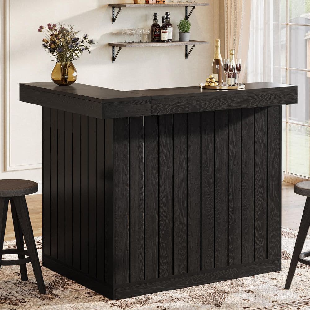 BYBLIGHT Kearsten 43.31 in. H Black L-Shaped Bar Table, 4-Tier