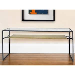 19 in. Clear Rectangle Glass Console Table with Shelves