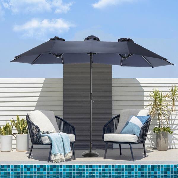 Tunearary 14.8 ft. Navy Blue Outdoor Patio Umbrella Crank Design Double Sided Umbrella
