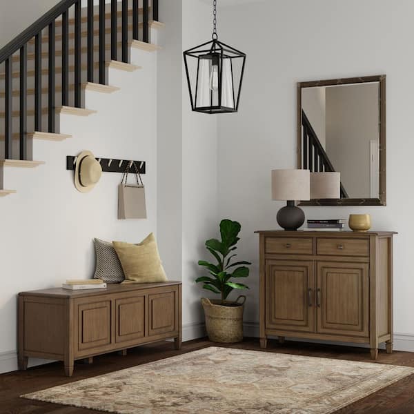 Connaught Solid Wood 51 in. Wide Storage Bench Trunk and 40 in. Wide Storage Cabinet in Rustic Natural Aged Brown