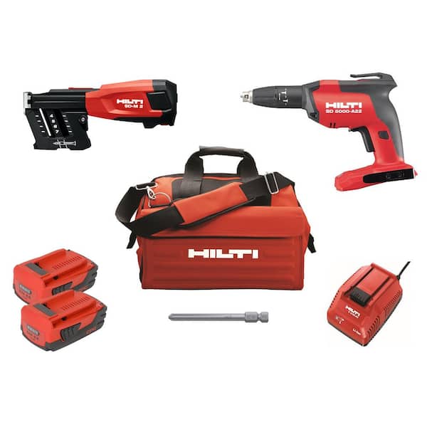 Hilti 22-Volt Cordless Brushless SD 5000 Drywall Screwdriver Kit with Charger, (2) 2.6 Ah Batteries, Bit, Screw Magazine & Bag