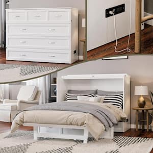 Northfield White Solid Wood Frame Full Murphy Bed with Mattress and Built In Charging Station