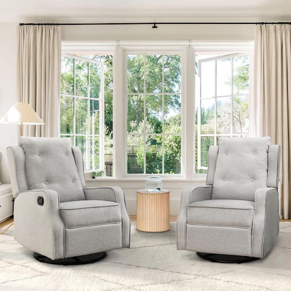 LUE BONA Light Gray Fabric Upholstered 360° Swivel Glider Rocker ...