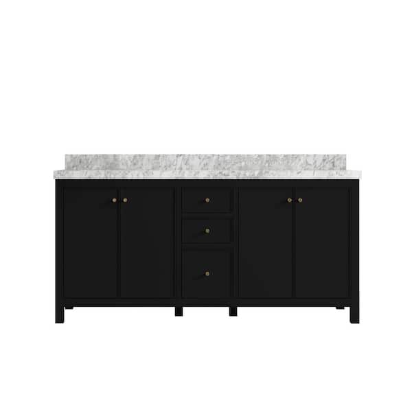 Willow Collections Chicago 72 in. W x 22 in. D x 36 in. H Double Sink Bath Vanity in Black with 2 in. Carrara Marble Top
