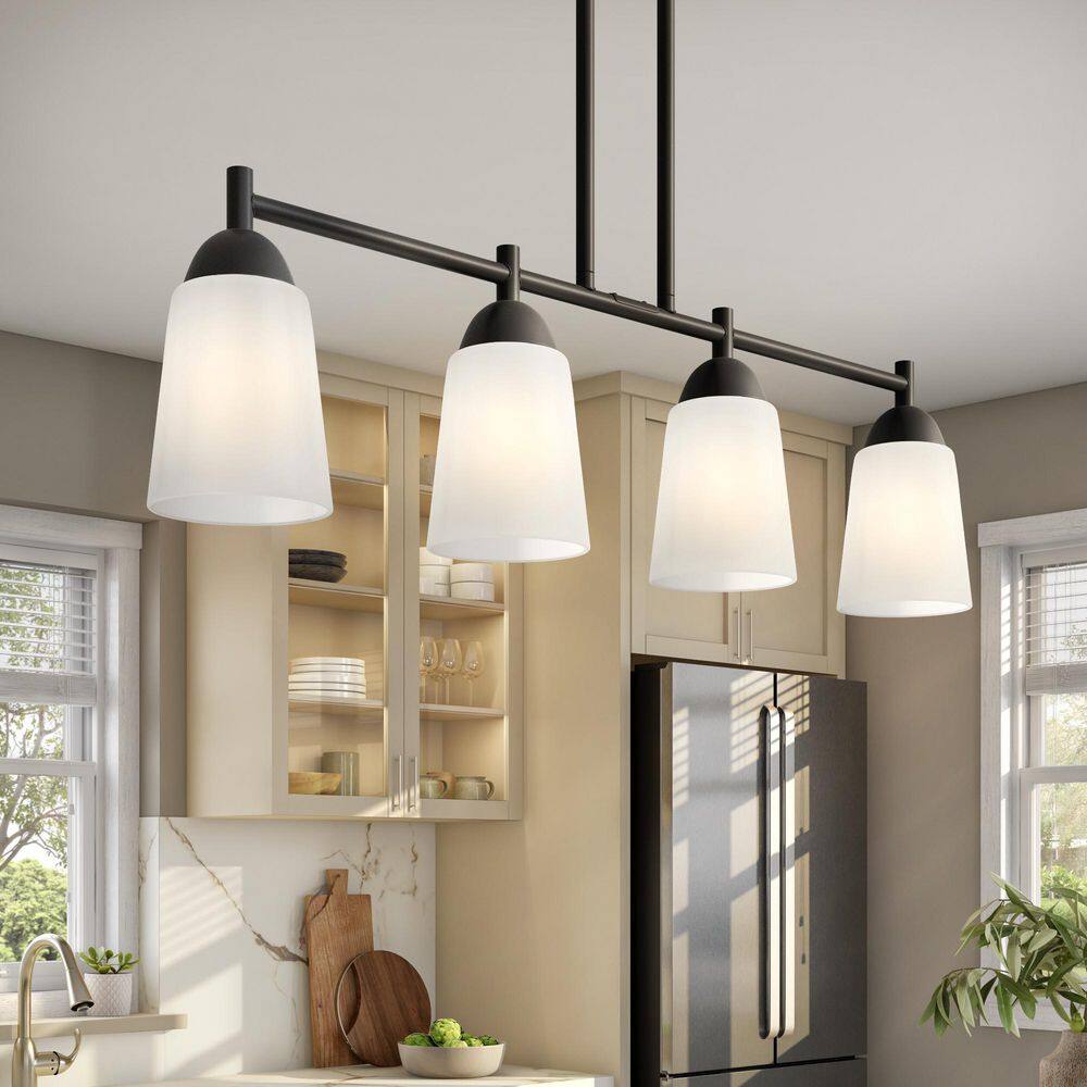 Malone 34" Matte Black Transitional Island Light with Frosted Glass