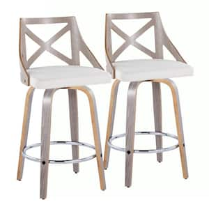 Charlotte 25.75 in. Cream Fabric, Light Grey Wood, Chrome Metal Fixed-Height Counter Stool (Set of 2)