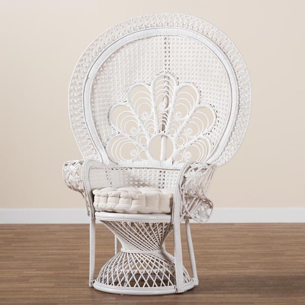 bali & pari Ediva White Natural Rattan Arm Chair 238-13392-HD