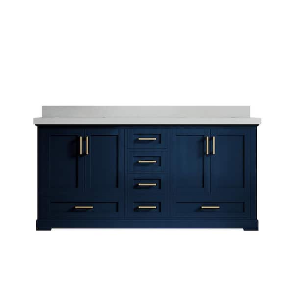 Willow Collections Boston 72 in. W x 22 in. D x 36 in. H Double Sink Bath Vanity in Navy Blue with 2 in. Carrara Quartz Top