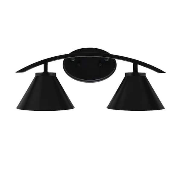 Unbranded Siena 18.25 in. 2-Light Vanity Light Matte Black with Matte Black Metal Shades