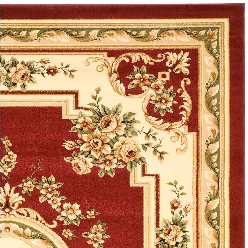 Red and Ivory Synthetic Safavid Style Area Rug
