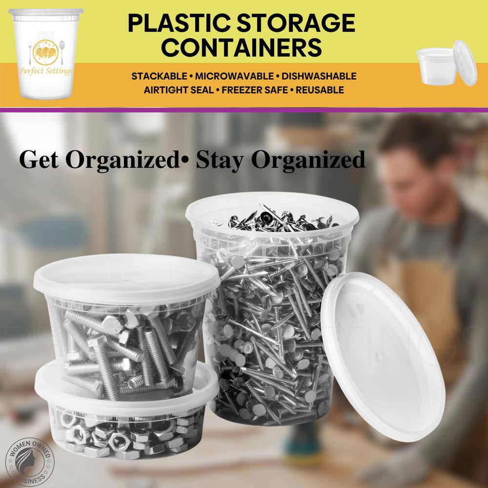 Clear 16oz Plastic Meal Prep Containers with Snap Lids, Set of 40