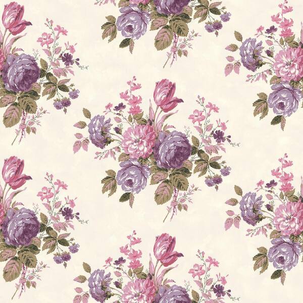 The Wallpaper Company 56 sq. ft. Purple and Pink Pastel Cottage Rose Wallpaper-DISCONTINUED