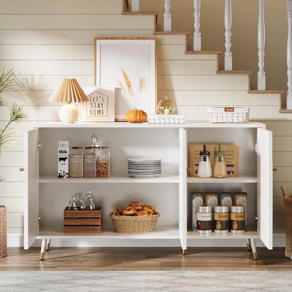 Alan White Engineered Wood 59 in. Sideboard Buffet Cabinet with Doors, Modern Storage Cabinet for Kitchen, Dining Room