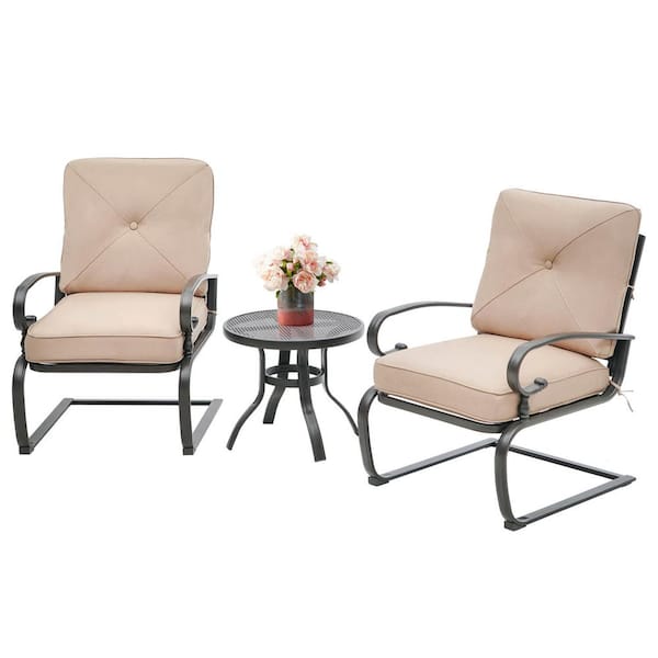 Suncrown 3-Piece Spring Metal Outdoor Bistro Set with Brown Cushions