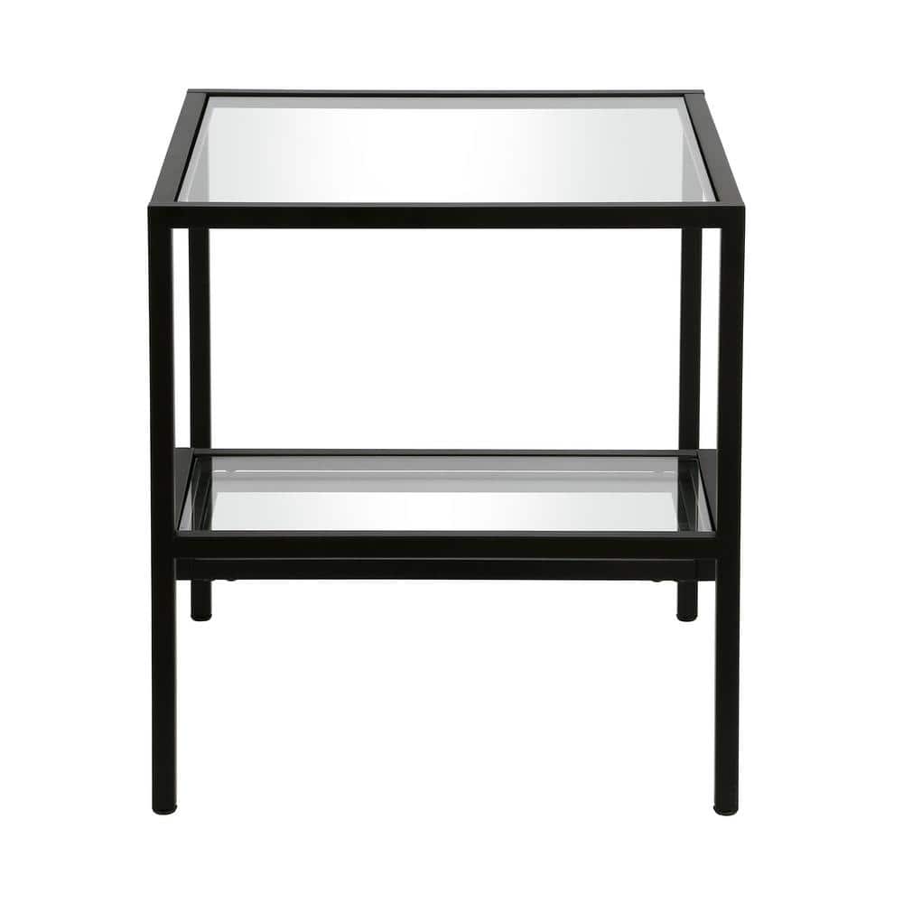 Contemporary Blackened Bronze 20" Square Glass Side Table
