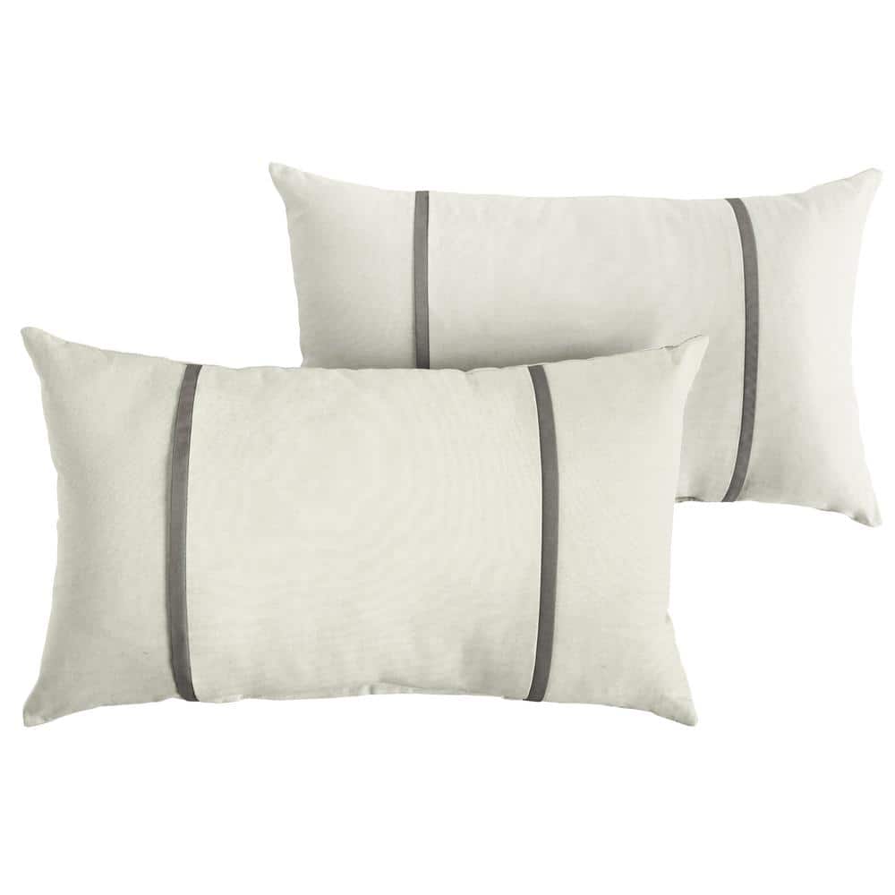 Sunbrella Ivory with Charcoal Grey Rectangular Outdoor Knife Edge Lumbar Pi