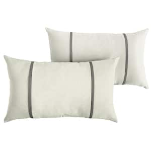 Sunbrella Ivory with Charcoal Grey Rectangular Outdoor Knife Edge Lumbar Pillows (2-Pack)