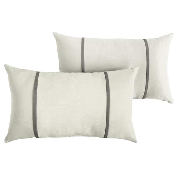 SORRA HOME Sunbrella Ivory with Charcoal Grey Rectangular Outdoor Knife Edge Lumbar Pillows (2-Pack)