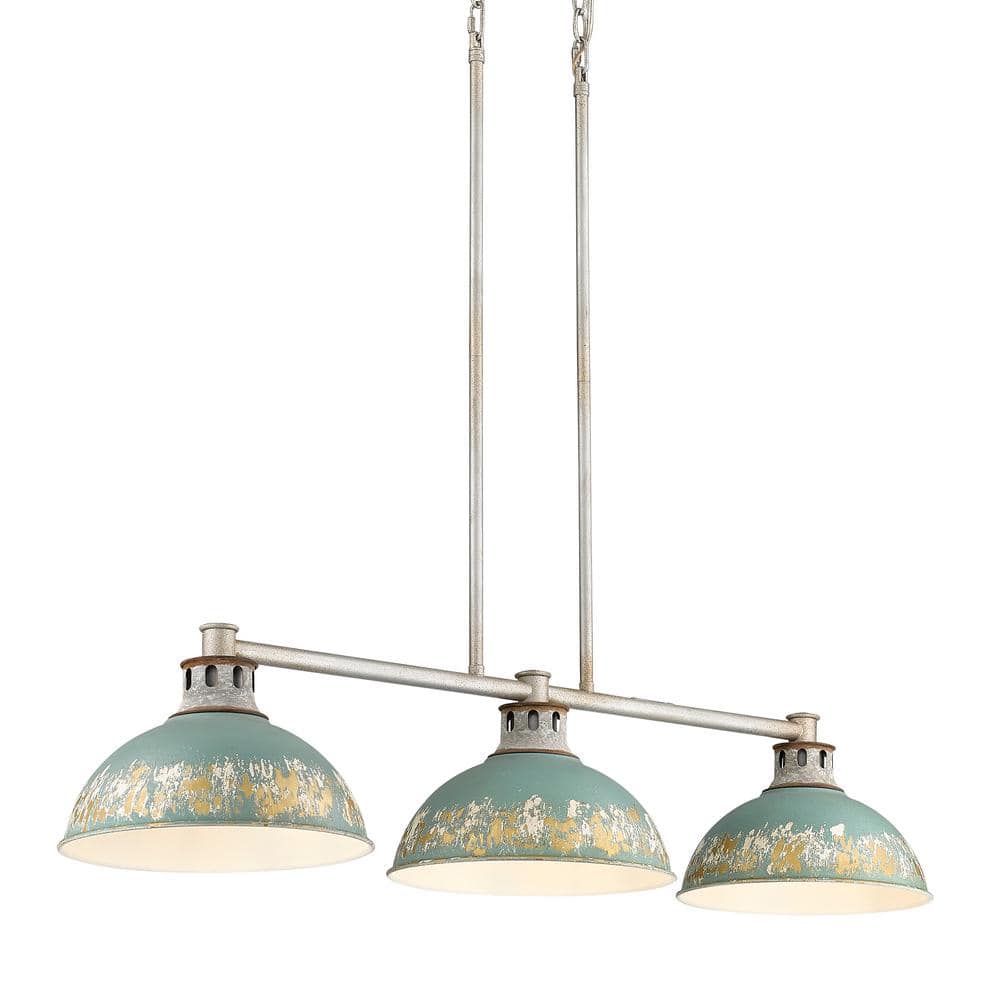 Kinsley 3-Light Aged Galvanized Steel Pendant with Antique Teal Shades