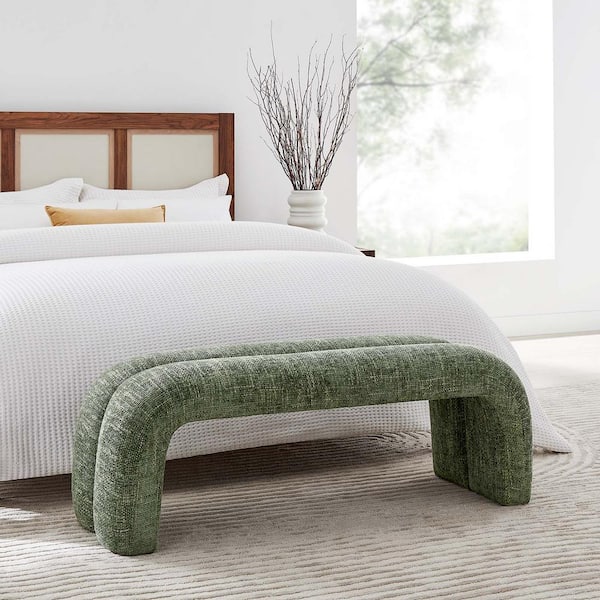 MODWAY Dax 50. 5 in. Chenille Upholstered Accent Bench in Basil EEI ...