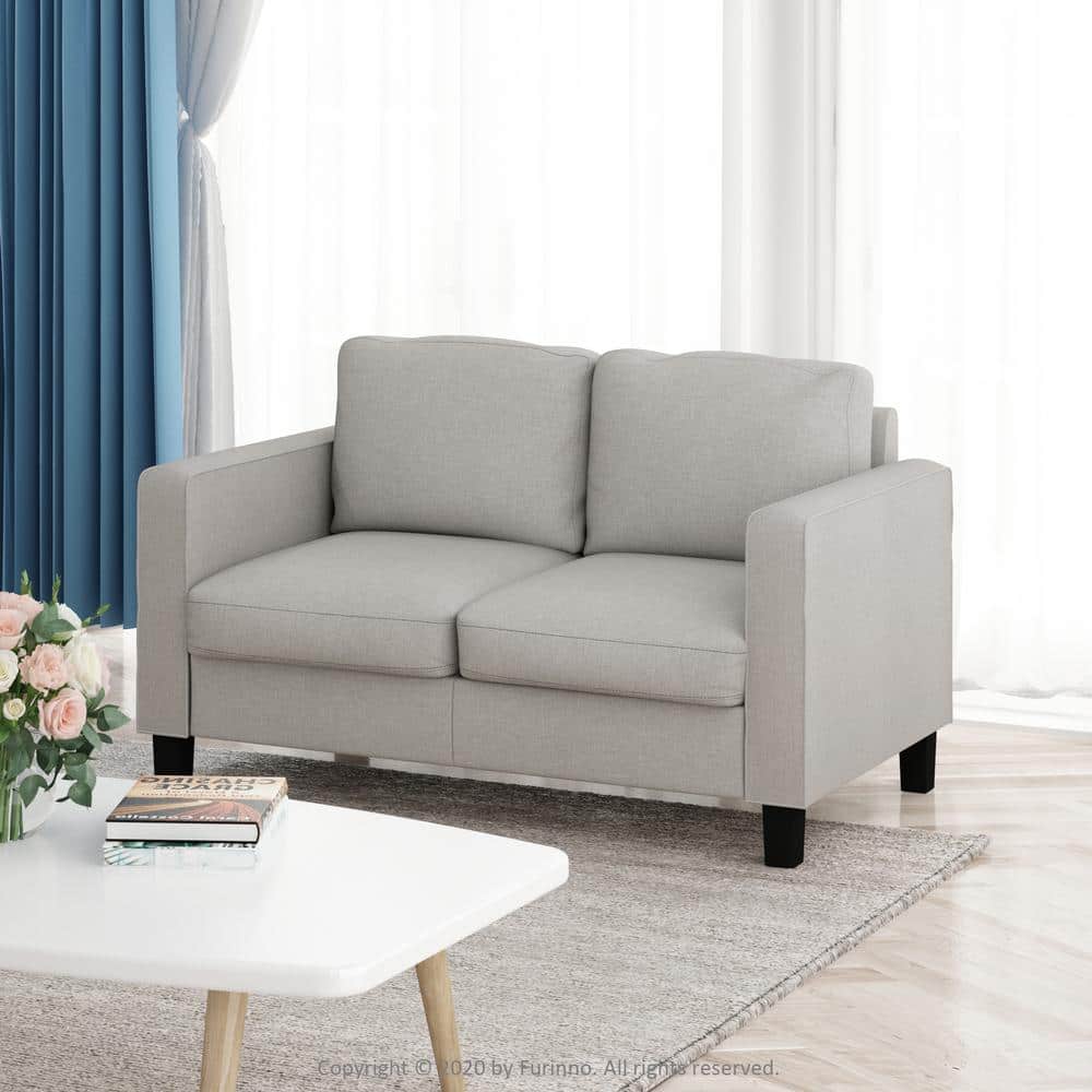 Fog Grey Polyester 2-Seat Square Arm Loveseat with Wood Finish