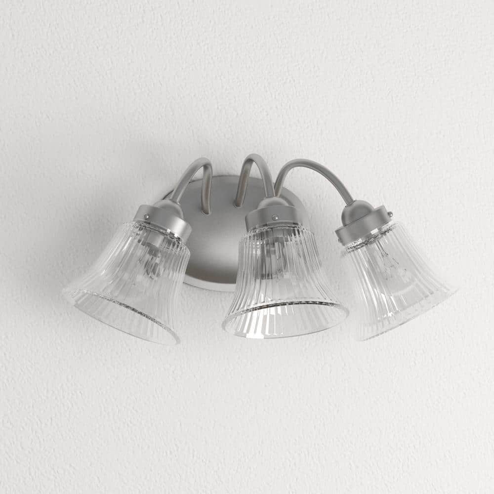 Brushed Nickel 3-Light Bath & Vanity Fixture with Fluted Glass Shades