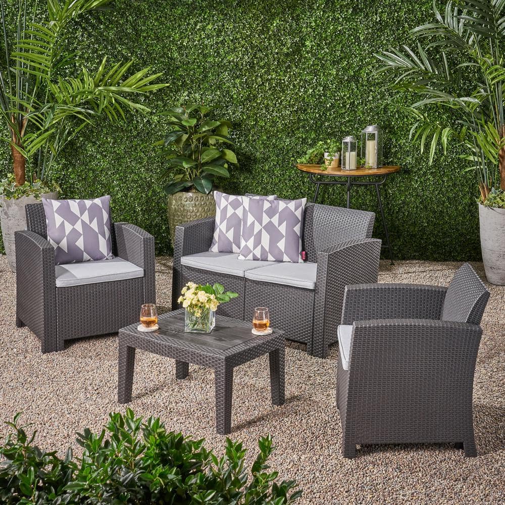 Outdoor Faux Wicker Rattan Style Patio Conversation Set with Water Resistan