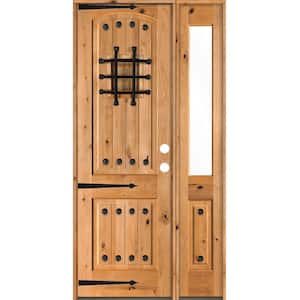 44 in. x 96 in. Mediterranean Knotty Alder Left-Hand/Inswing Clear Glass Clear Stain Wood Prehung Front Door w/RHSL