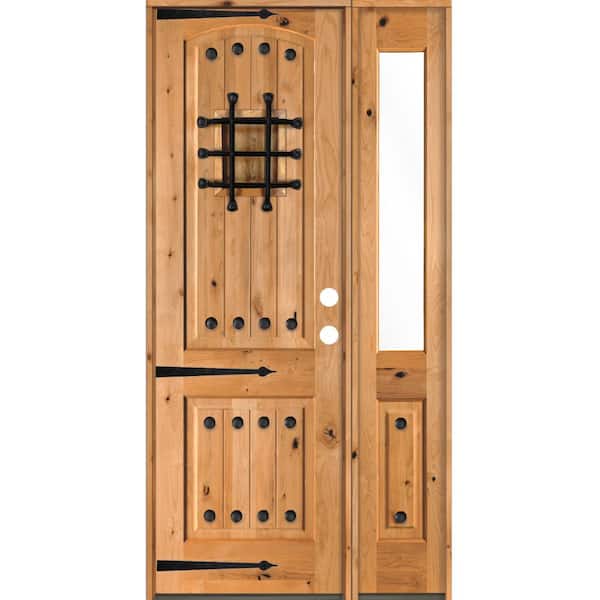 Krosswood Doors 44 in. x 96 in. Mediterranean Knotty Alder Left-Hand/Inswing Clear Glass Clear Stain Wood Prehung Front Door w/RHSL