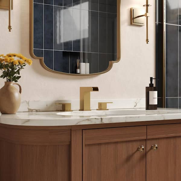 Waterfall Spout 8 in. Widespread Double Handle Bathroom Faucet 1.0 GPM in Brushed Gold Valve Included Stainless Steel