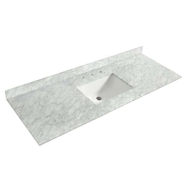 Wyndham Collection Tamara 60 in. W x 22 in. D Marble Single Basin Vanity Top in White with White Basin