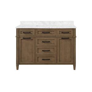Caville 48 in. W x 22 in. D x 34.50 in. H Bath Vanity in Almond Latte with Carrara Marble Top