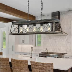 Modern Farmhouse Chandelier 5-Light Rectangle Antique Bronze Linear Island Dining Room Chandelier Pendant Light