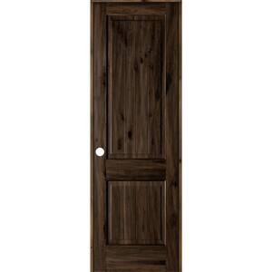 30 in. x 96 in. Knotty Alder 2 Panel Right-Hand Square Top V-Groove Black Stain Solid Wood Single Prehung Interior Door