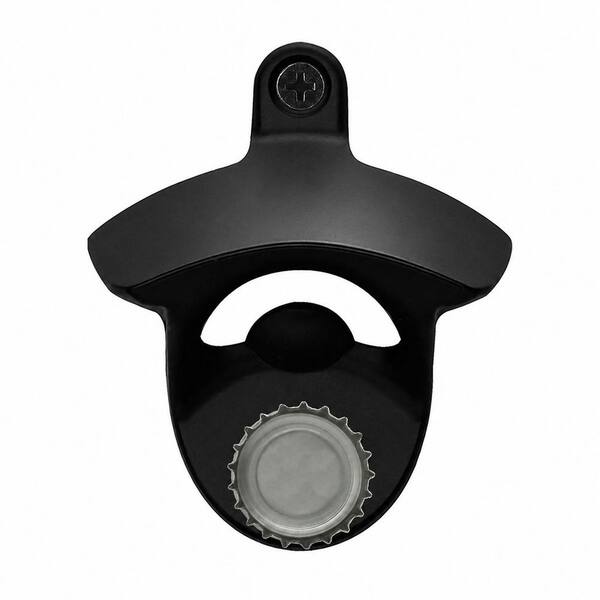 Wall-Mounted Black Magnetic Stainless Metal Beer Bottle Opener with Cap Catcher