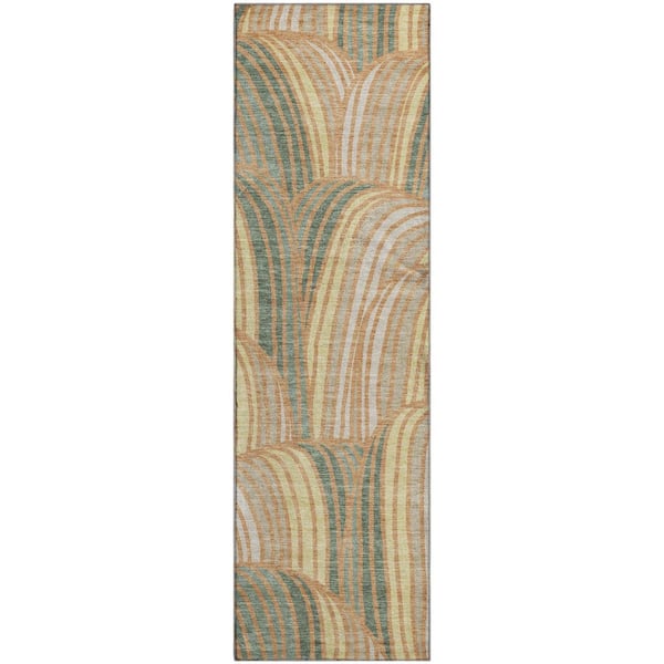 Mayfield Premium Machine Washable Abstract AMF2546 Copper 2 ft. x 7 ft. Runner Rug