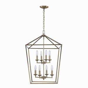 Weyburn 8-Light Brushed Brass Farmhouse Chandelier Light Fixture with Caged Metal Shade