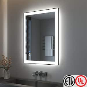 36 in. W x 28 in. H Rectangular Framed LED Anti-Fog Wall Bathroom Vanity Mirror in Black with Backlit and Front Light