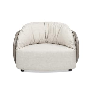 Harper 42.5 in. Barrel Axroma Upholstered Patio Deep Seating Armchair in Oat Beige