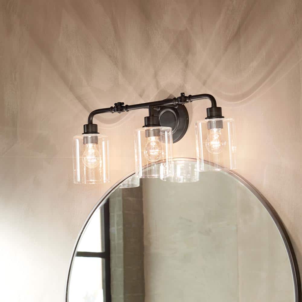 Gunnison 24 in. 3-Light Black Vintage Bathroom Vanity Light with Clear Glass price history on PriceWatchPro