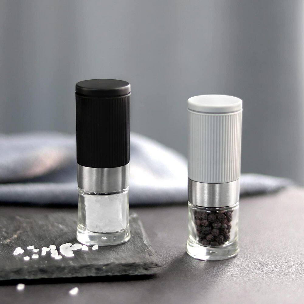 Mini Salt and Pepper Grinder Set, Adjustable Ceramic Core with Funnel and Storage Bag for Kitchen, Outdoor, Party